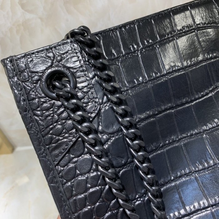 YSL Niki Shopping Tote Croc Bag Black