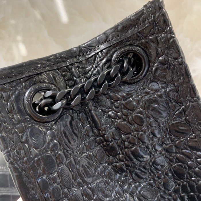YSL Niki Shopping Tote Croc Bag Black