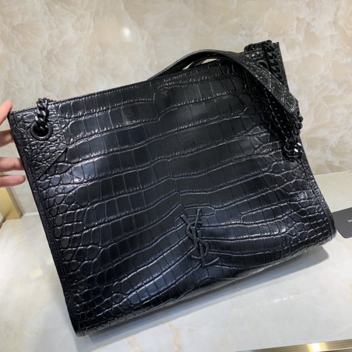 YSL Niki Shopping Tote Croc Bag Black