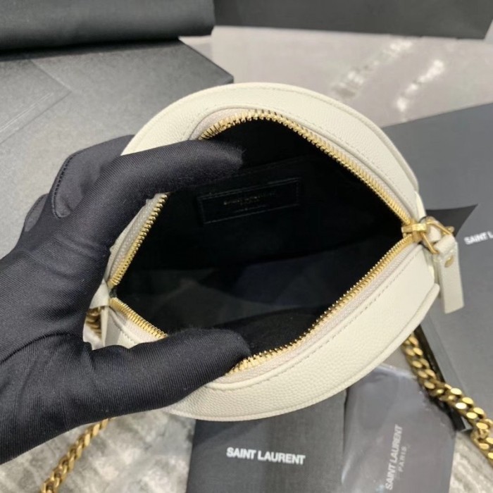 YSL Round Jade Camera Bag White