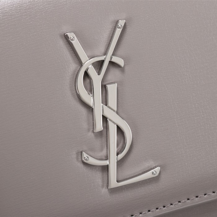 YSL Sunset Chain Leather Bag Grey with Silver