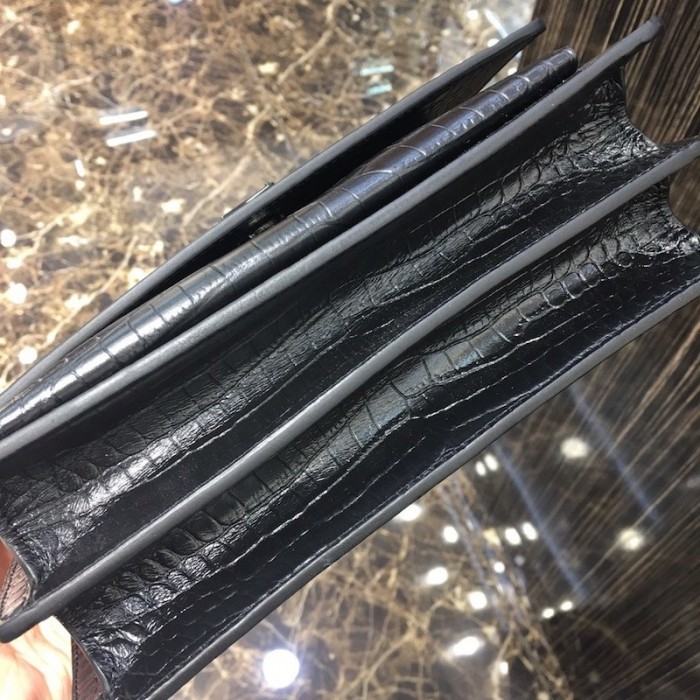 YSL Sunset Chain Croc Bag Black with Black