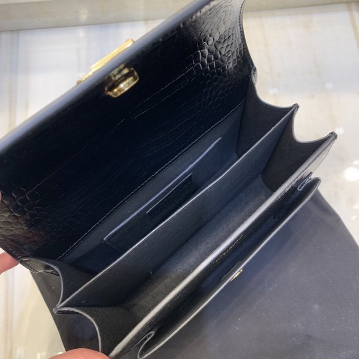 YSL Sunset Chain Croc Bag Black with Gold