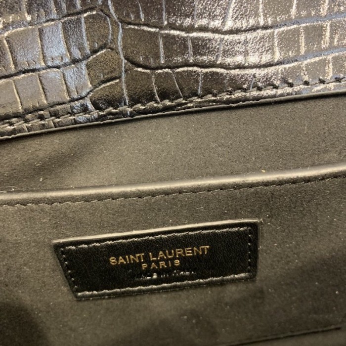 YSL Sunset Chain Croc Bag Black with Gold