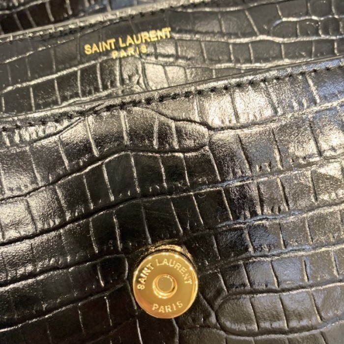 YSL Sunset Chain Croc Bag Black with Gold