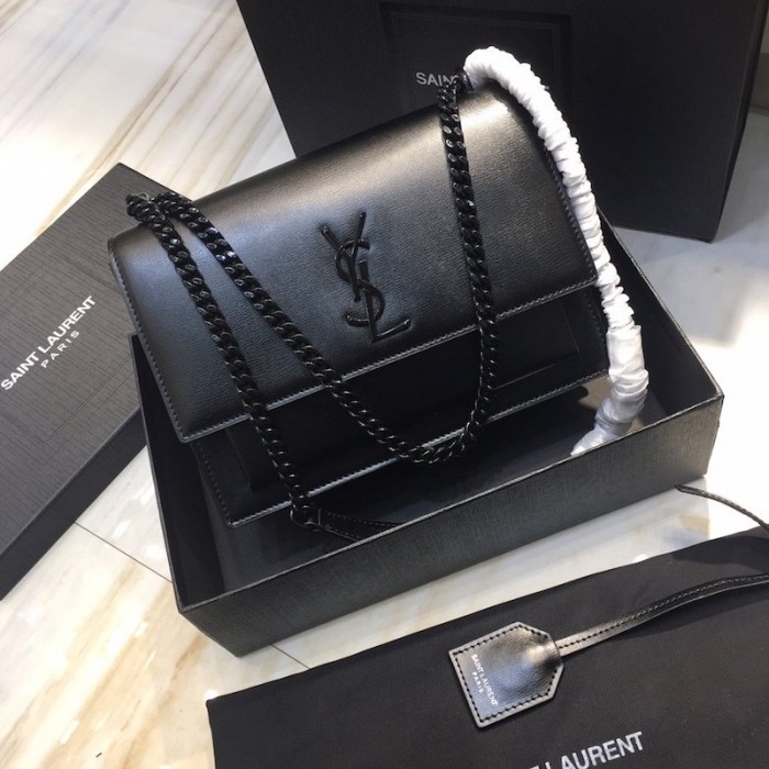 YSL Sunset Chain Leather Bag Black