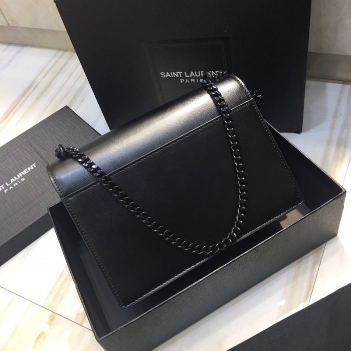 YSL Sunset Chain Leather Bag Black