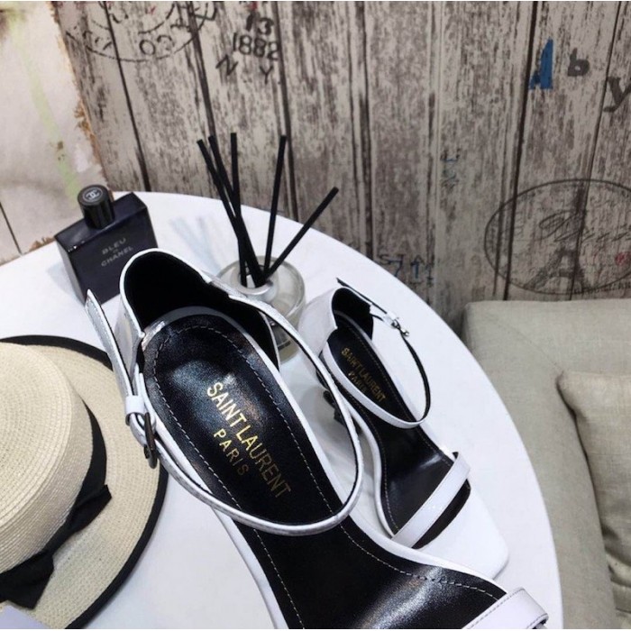 YSL opyum sandals in patent leather with black heel white