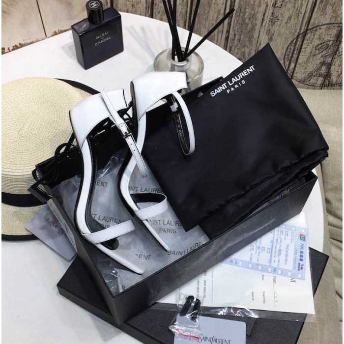 YSL opyum sandals in patent leather with black heel white